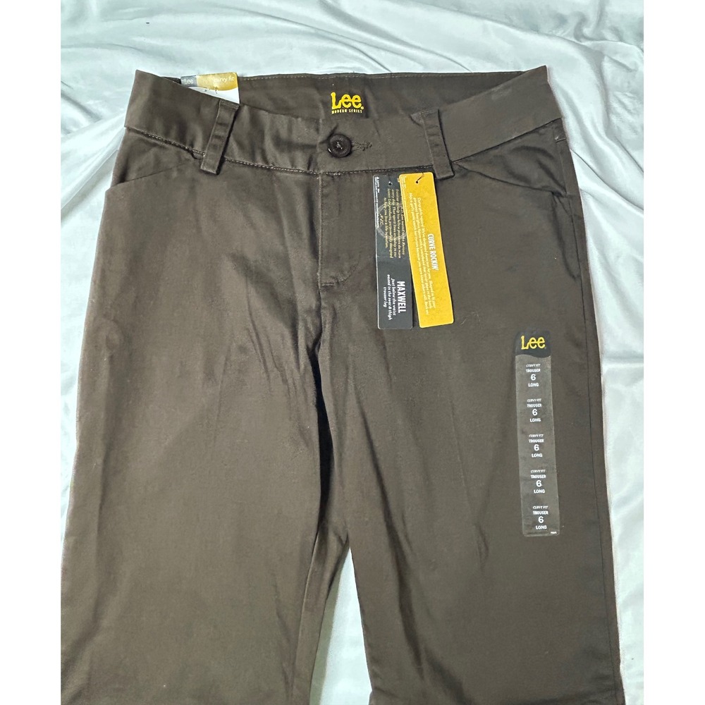 NWT Lee Modern Series Maxwell Curvy Fit Trouser Pants Brown Coffee Size 6 Long - Picture 2 of 16